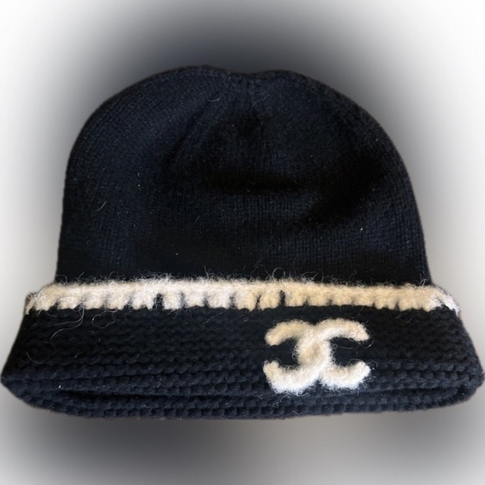 Chanel Black and White Knit Beanie